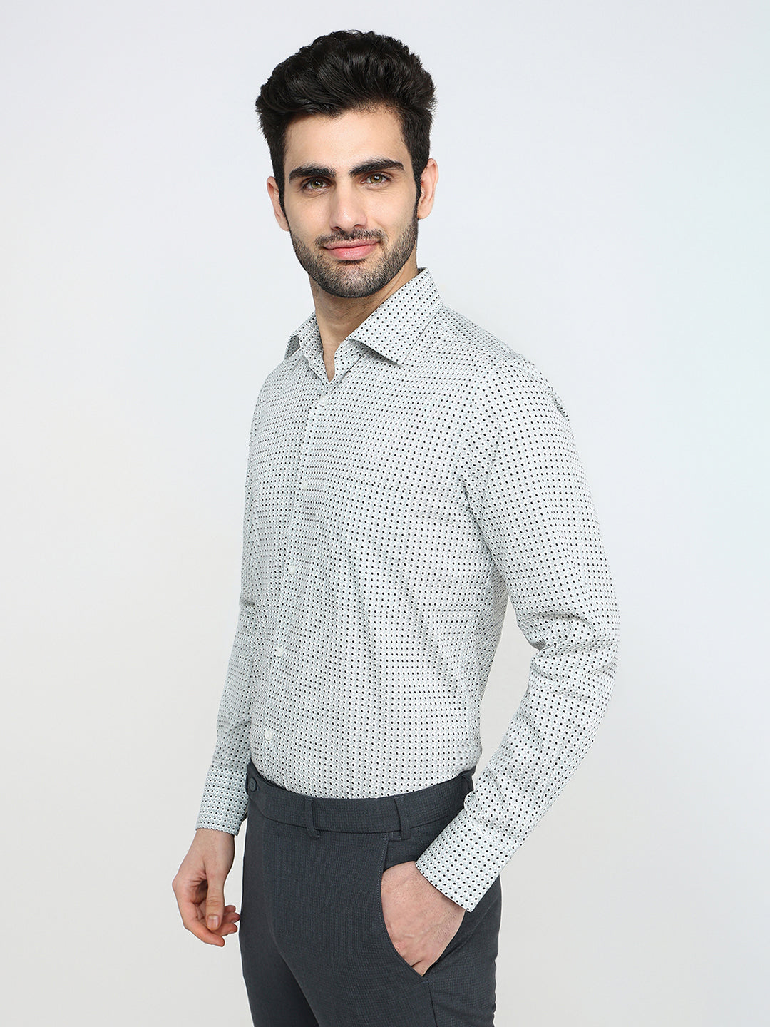 Raymond Men White Printed Regular Fit Cotton Full Sleeve Formal Shirt