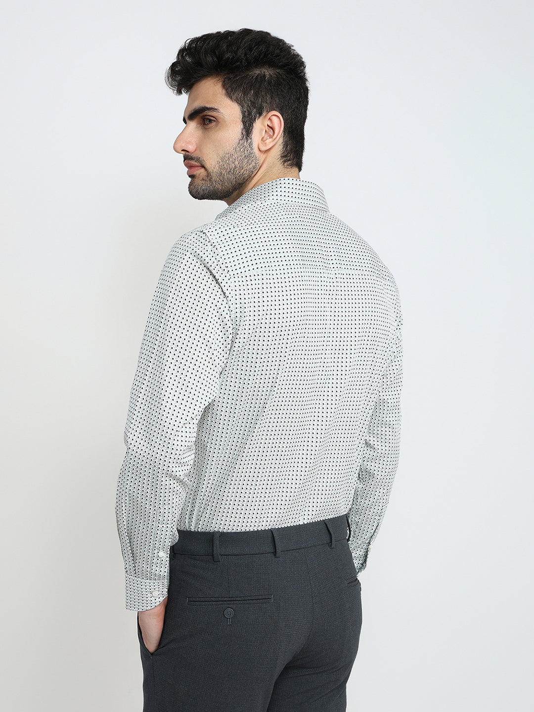 Raymond Men White Printed Regular Fit Cotton Full Sleeve Formal Shirt