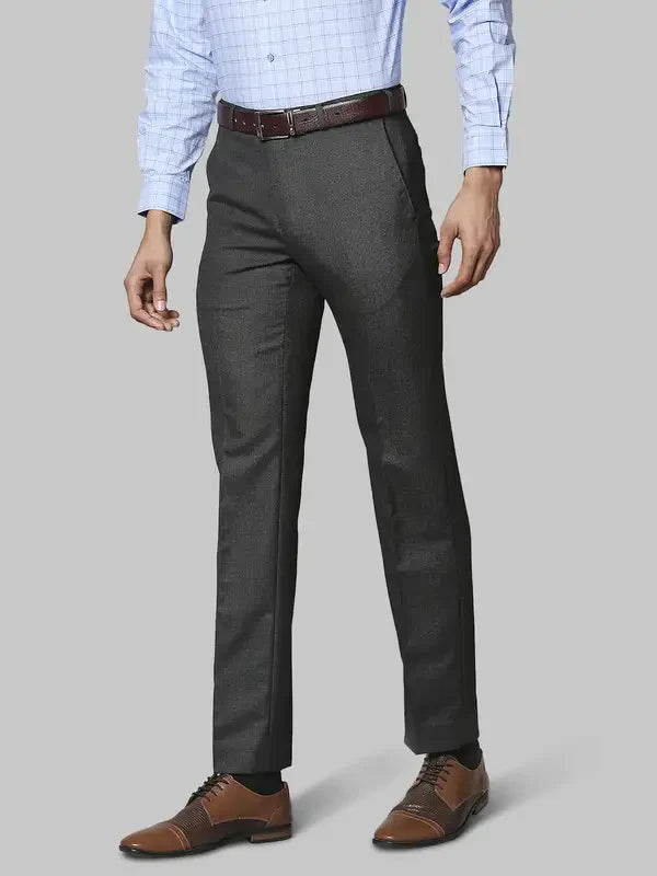 Men Grey Classic Fit Structure Polyester Blend Trouser