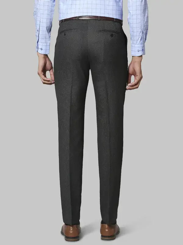 Men Grey Classic Fit Structure Polyester Blend Trouser