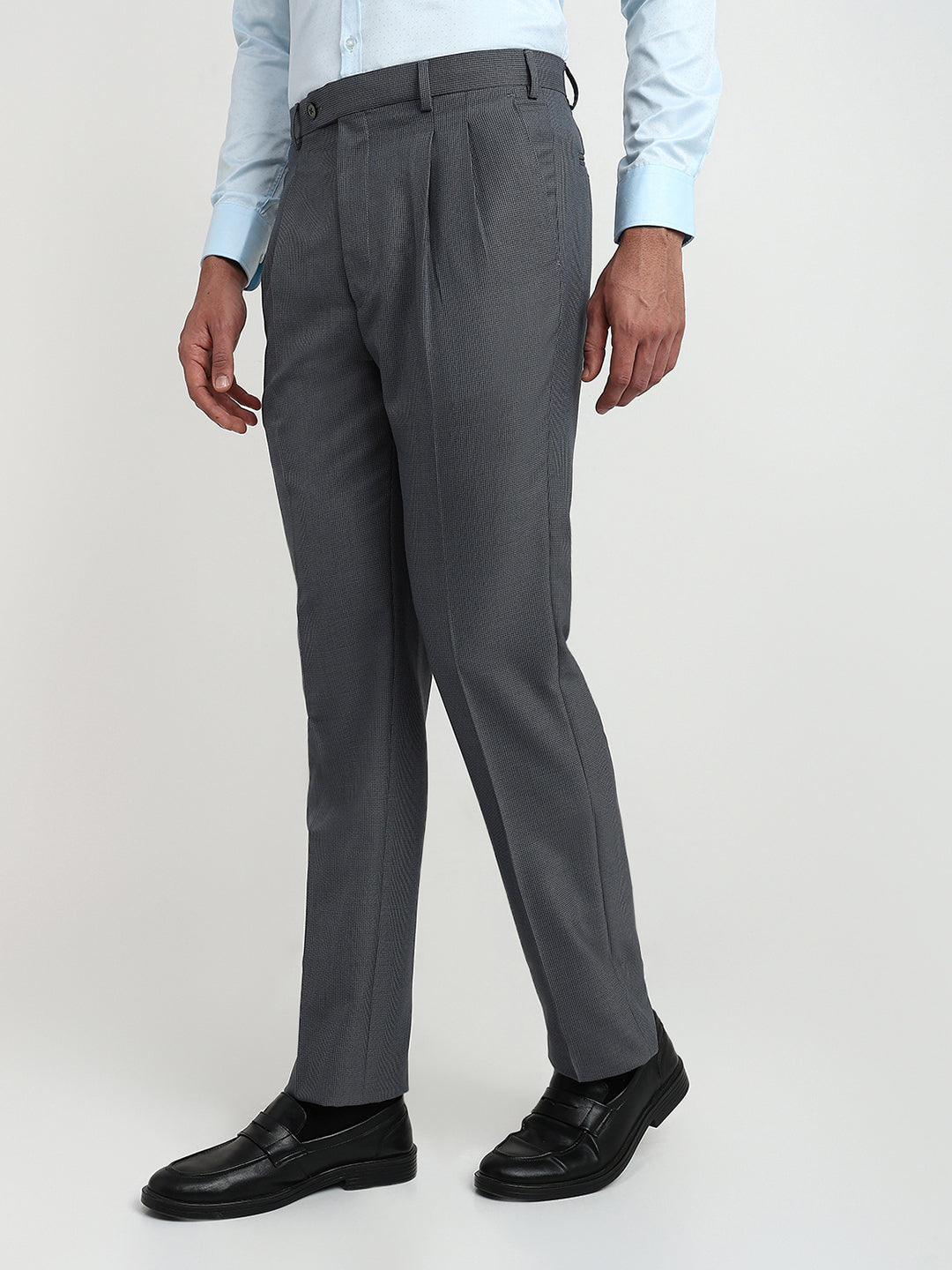 Raymond Men Grey Structure Classic Fit Cotton Blend Trouser