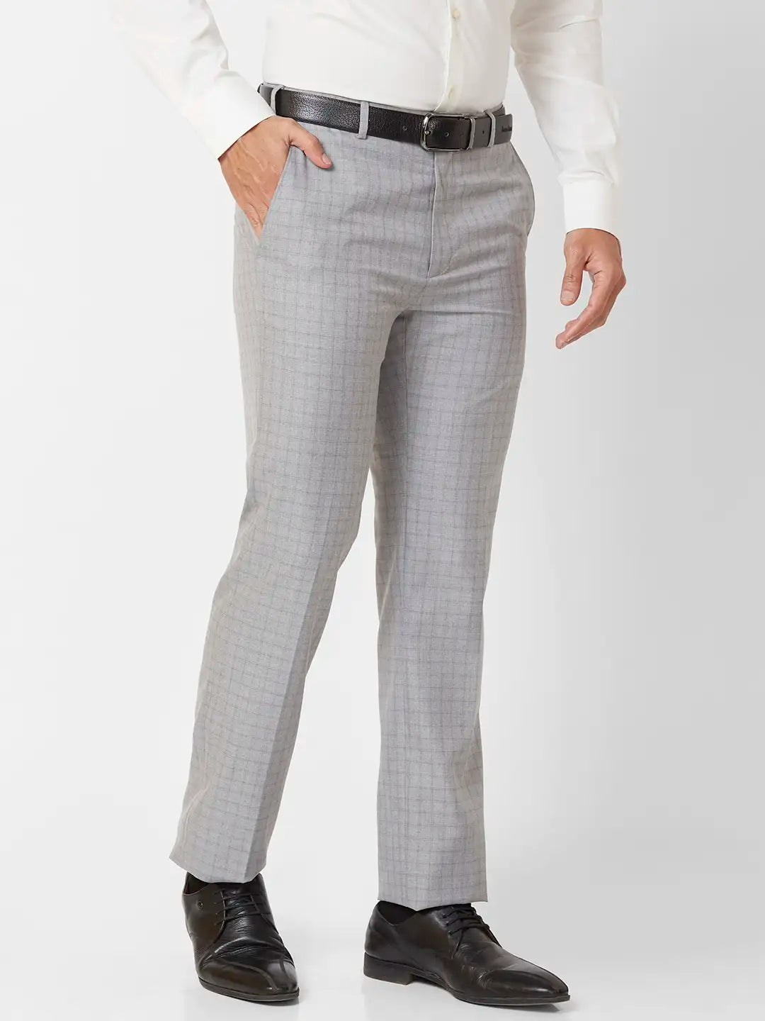 Raymond Contemporary Fit Checkered Medium Grey Trouser