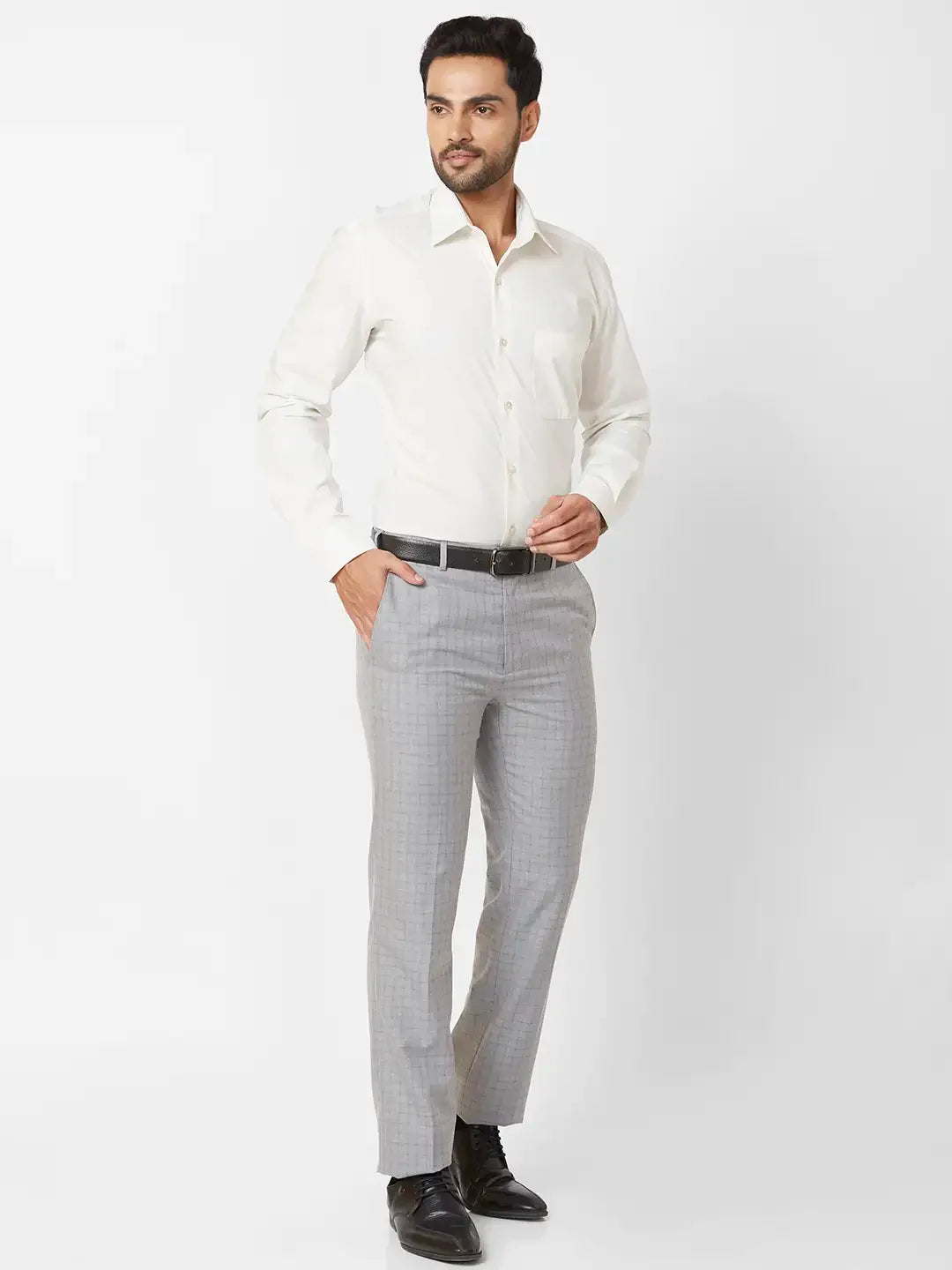Raymond Contemporary Fit Checkered Medium Grey Trouser