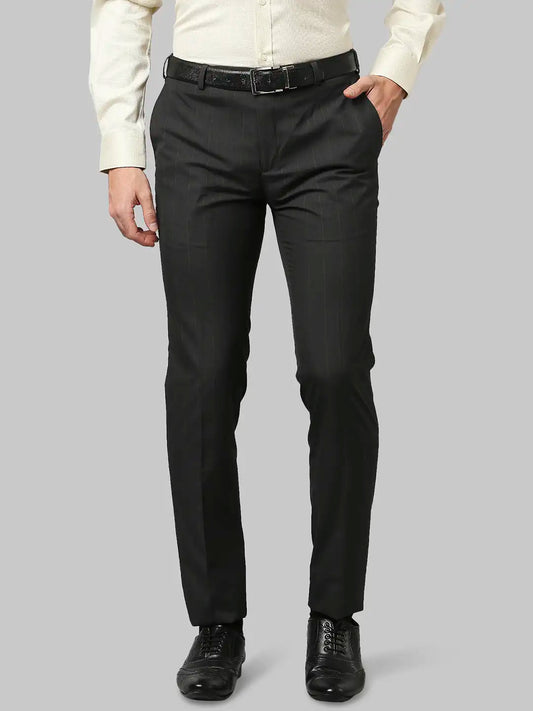 Men Grey Slim Fit Checks Polyester Blend Trouser