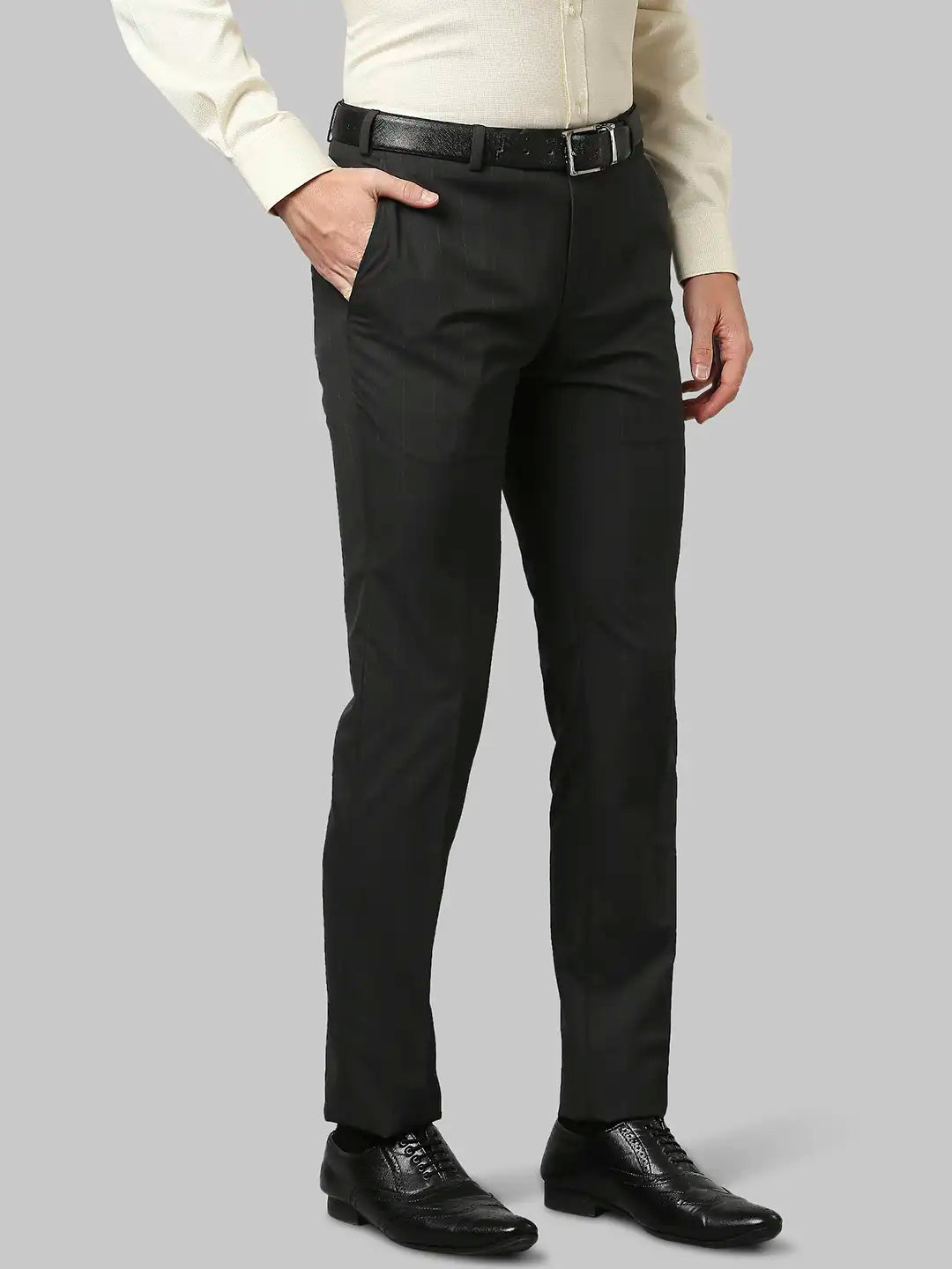 Men Grey Slim Fit Checks Polyester Blend Trouser