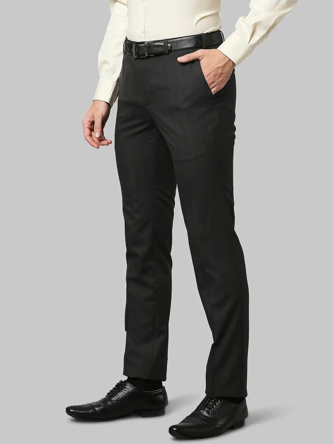 Men Grey Slim Fit Checks Polyester Blend Trouser