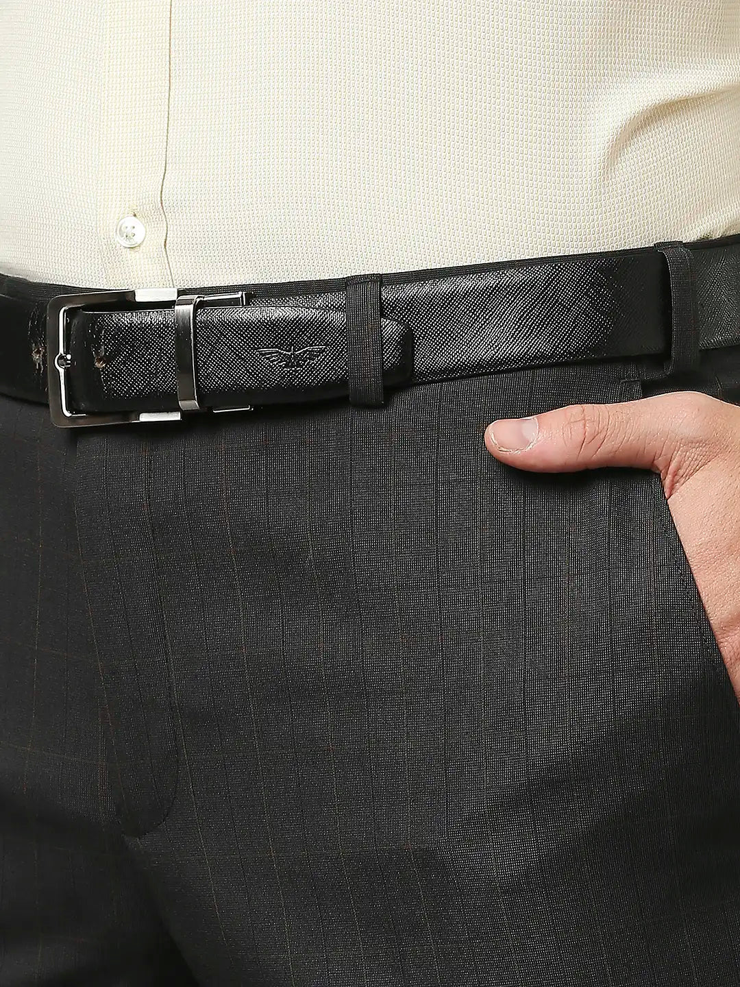 Men Grey Slim Fit Checks Polyester Blend Trouser