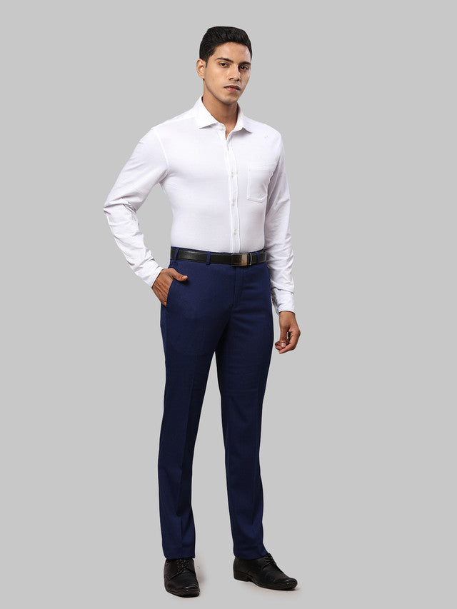 Raymond Men Blue Self Design Slim Fit Trouser
