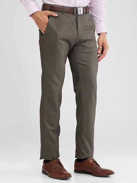 Raymond Men Brown Solid Slim Fit Polyester Blend Trouser
