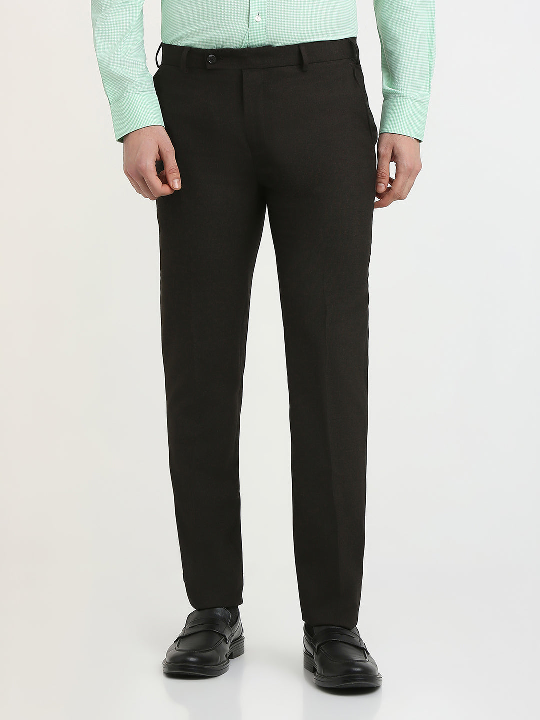 Raymond Men Brown Solid Slim Fit Polyester Blend Trouser