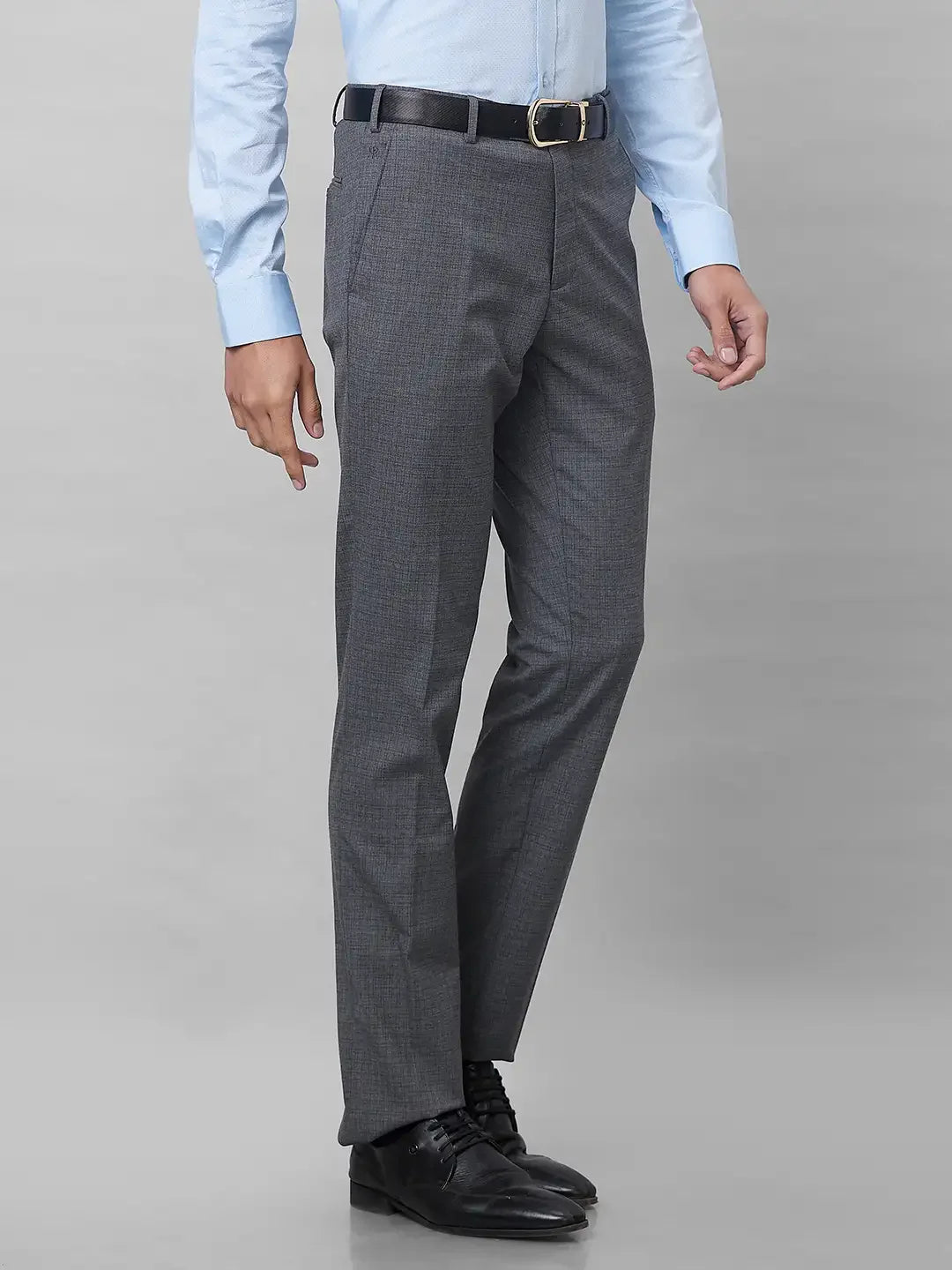 Raymond Men Grey Structure Slim Fit Polyester Blend Trouser