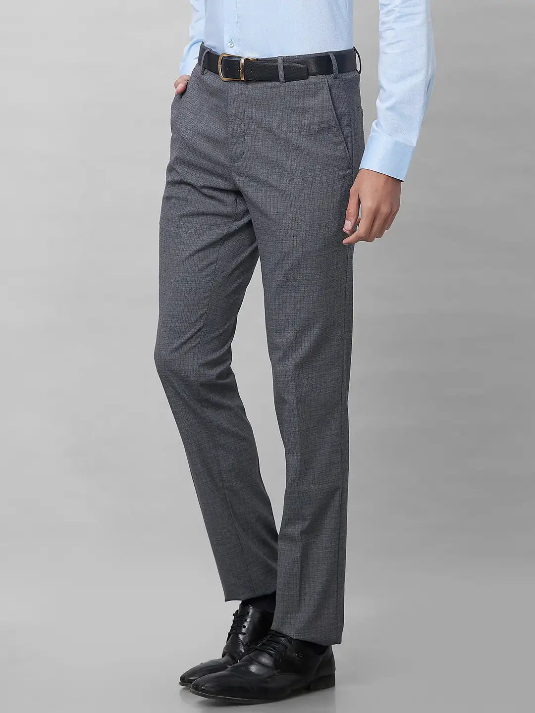 Raymond Men Grey Structure Slim Fit Polyester Blend Trouser