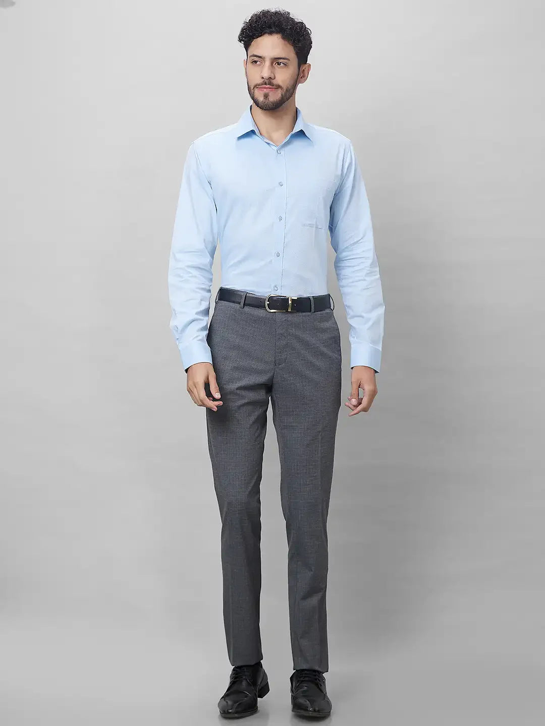 Raymond Men Grey Structure Slim Fit Polyester Blend Trouser