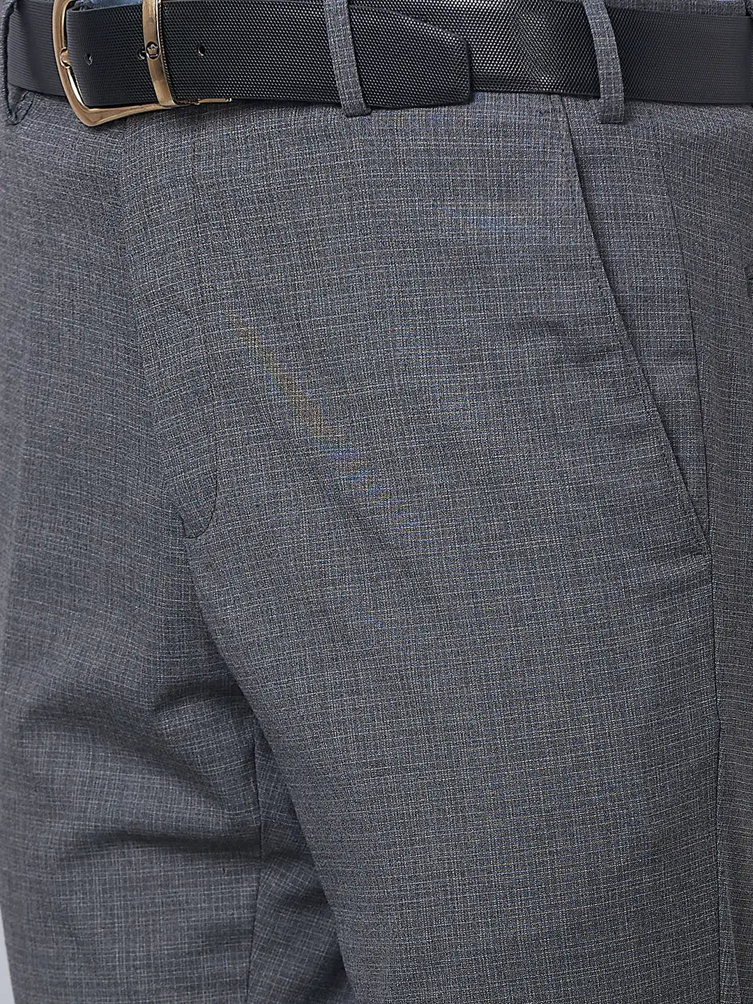 Raymond Men Grey Structure Slim Fit Polyester Blend Trouser