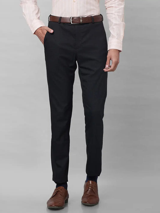 Raymond Men Black Structure Slim Fit Polyester Blend Trouser