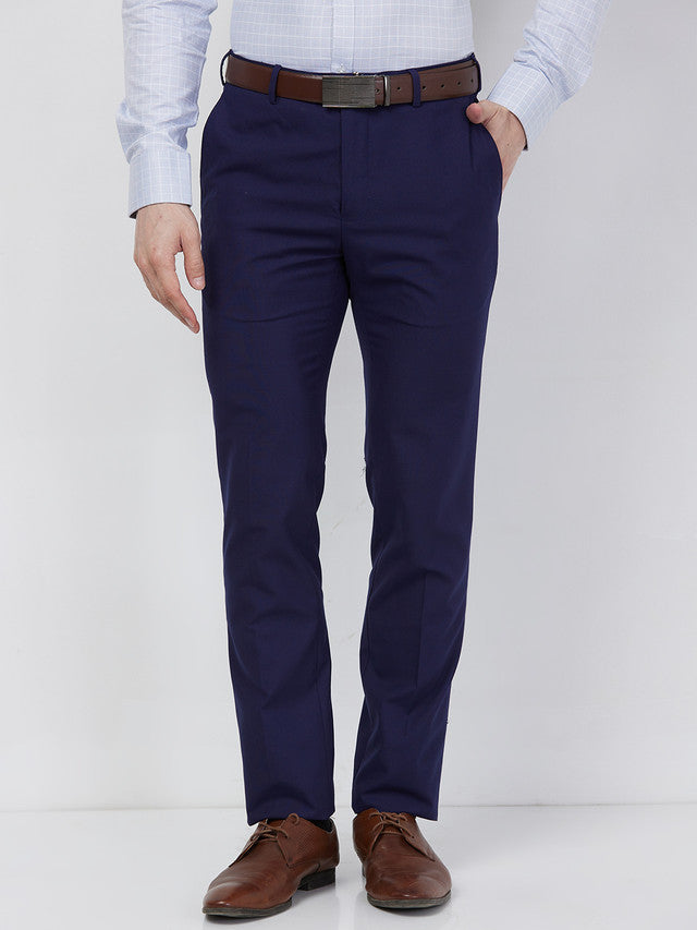 Raymond Men Blue Solid Slim Fit Polyester Blend Trouser