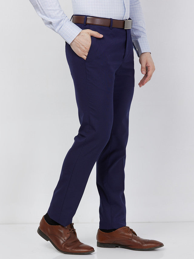 Raymond Men Blue Solid Slim Fit Polyester Blend Trouser