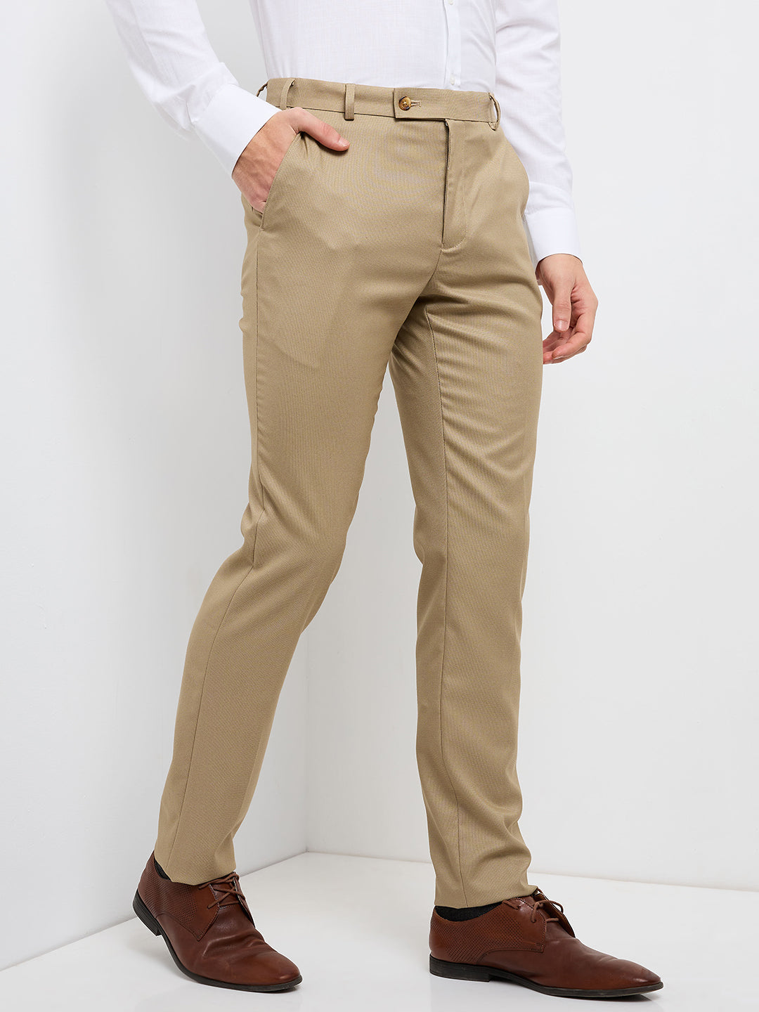 Raymond Men Brown Structure Slim Fit Polyester Blend Trouser