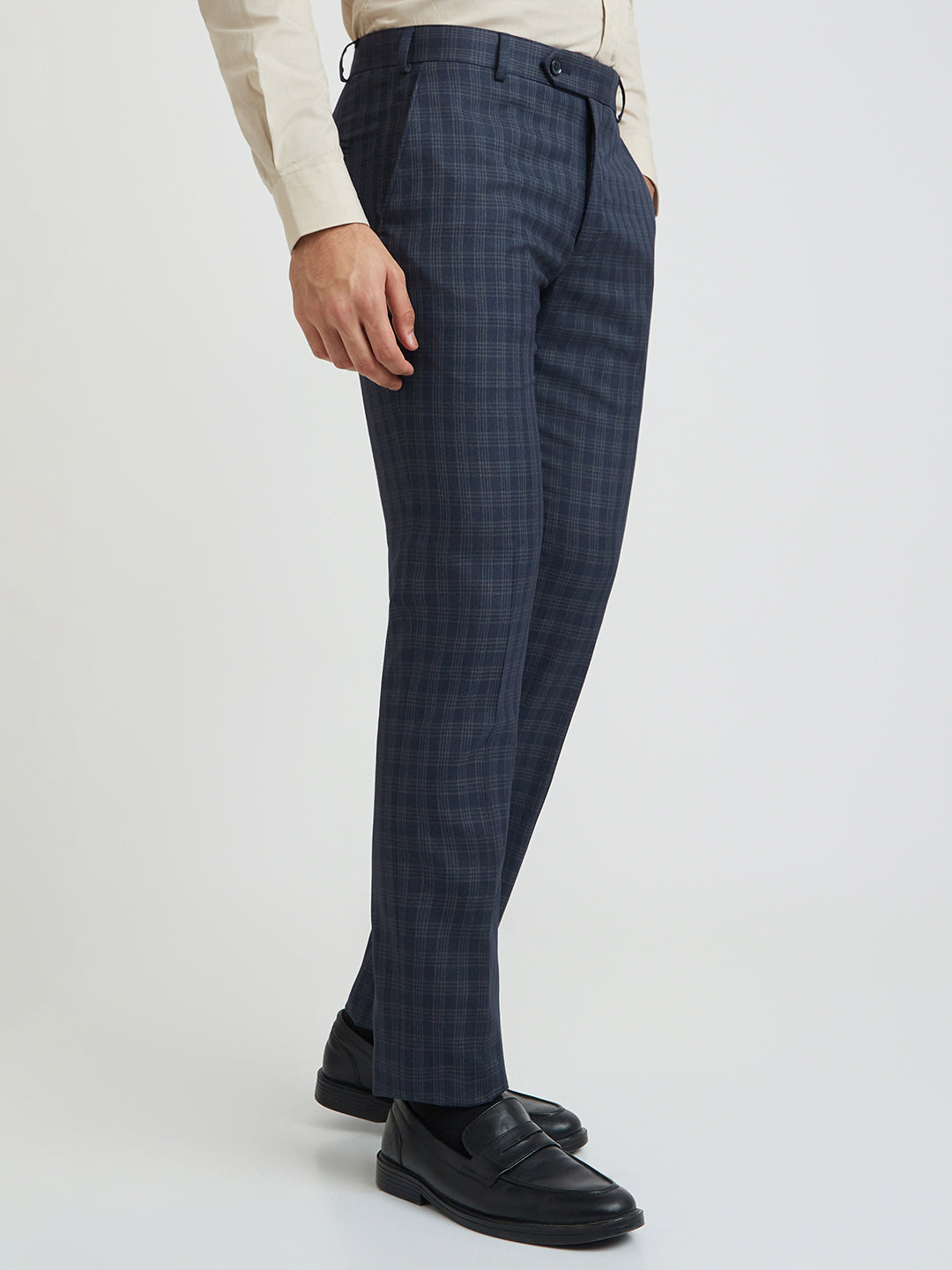 Raymond Men Blue Checks Slim Fit Polyester Blend Trouser