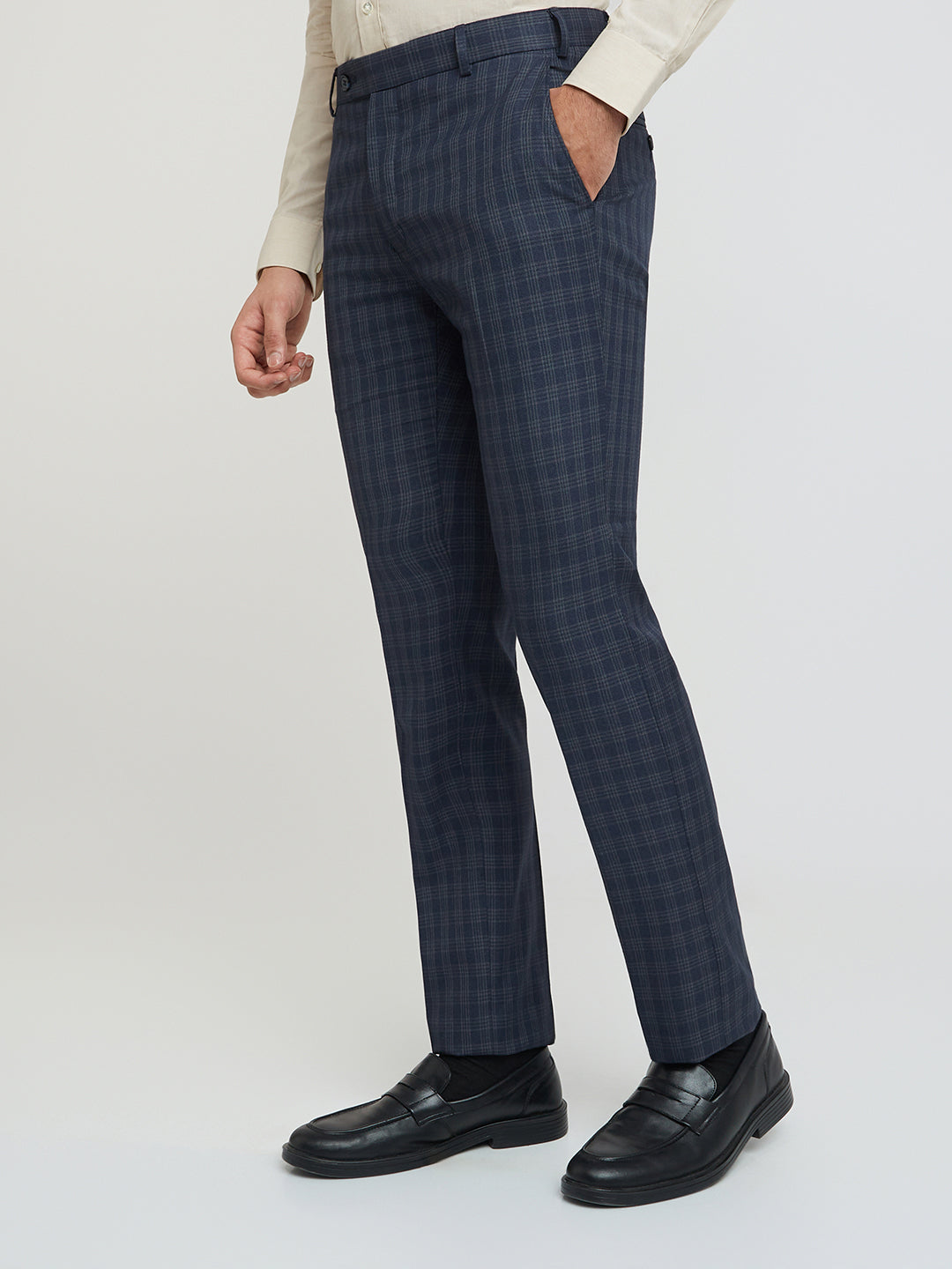 Raymond Men Blue Checks Slim Fit Polyester Blend Trouser