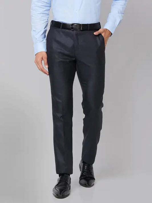 Men Blue Slim Fit Structure Polyester Trouser
