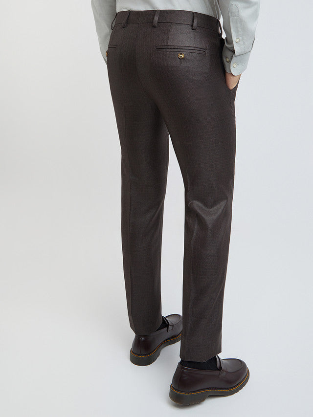Men Brown Slim Fit Structure Polyester Trouser