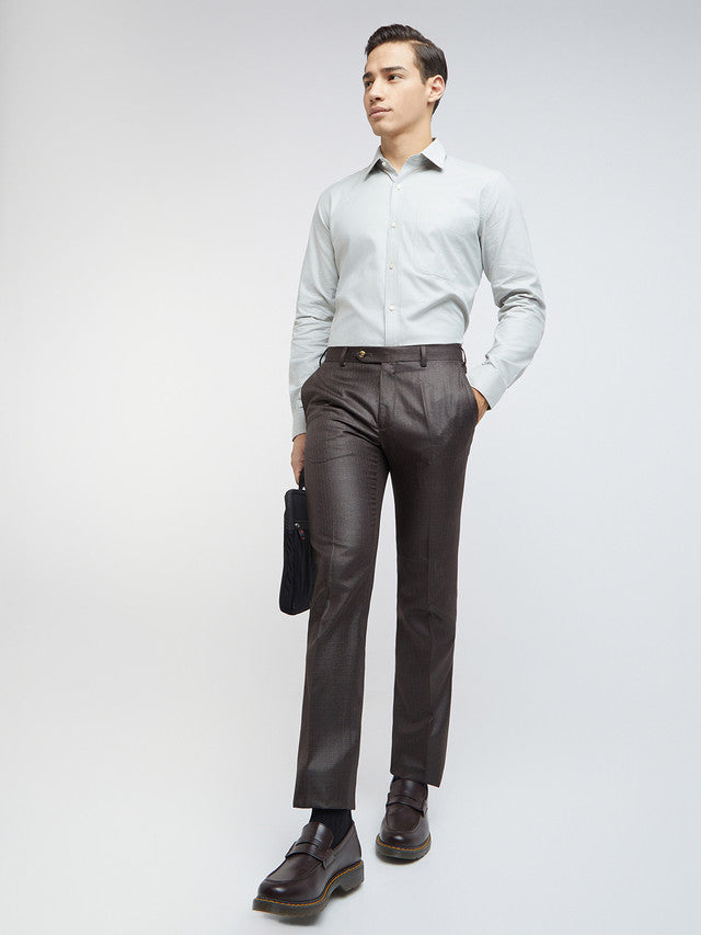 Men Brown Slim Fit Structure Polyester Trouser