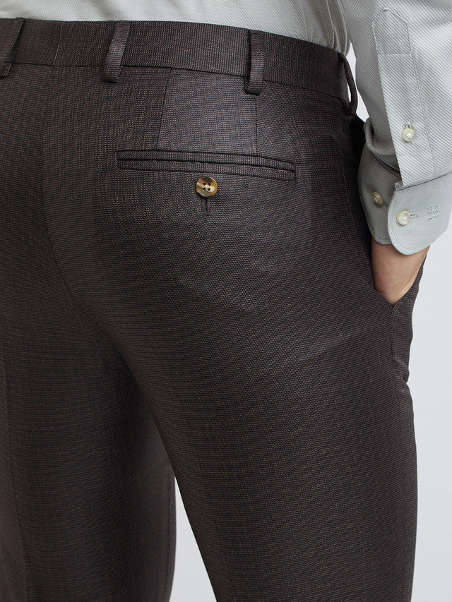 Men Brown Slim Fit Structure Polyester Trouser