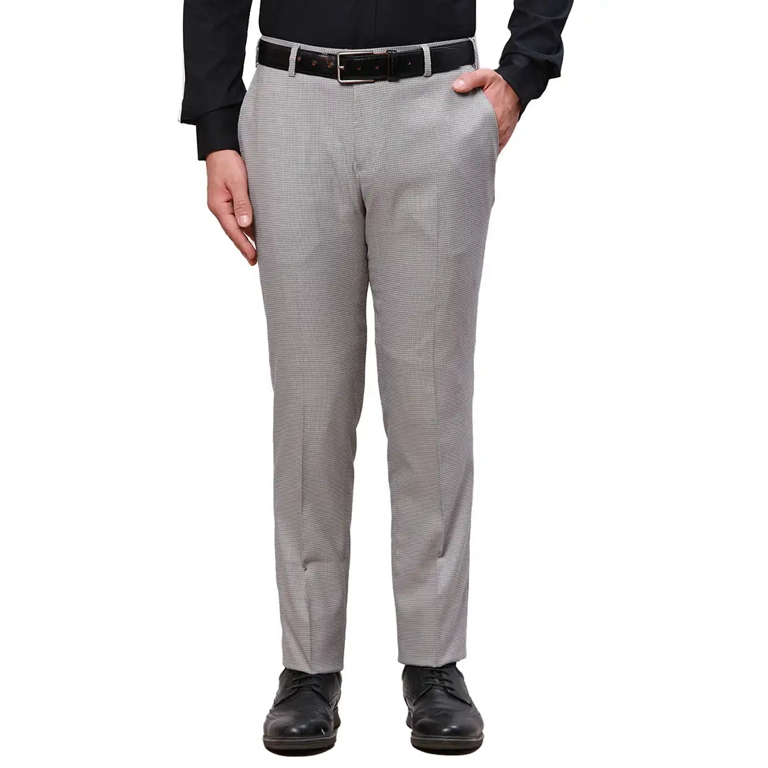 Raymond Men Grey Structure Slim Fit Polyester Blend Trouser