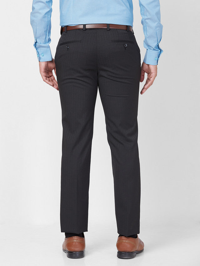 Raymond Men Black Stripe Slim Fit Polyester Blend Trouser