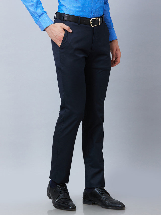 Raymond Blue Solid Slim Fit Polyester Blend Trouser