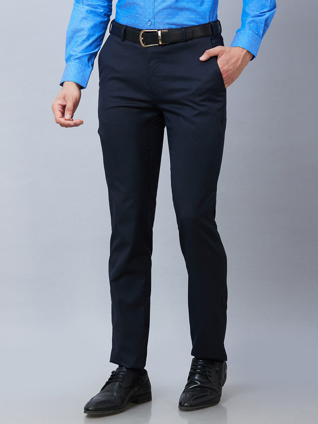 Raymond Blue Solid Slim Fit Polyester Blend Trouser