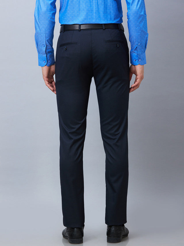 Raymond Blue Solid Slim Fit Polyester Blend Trouser