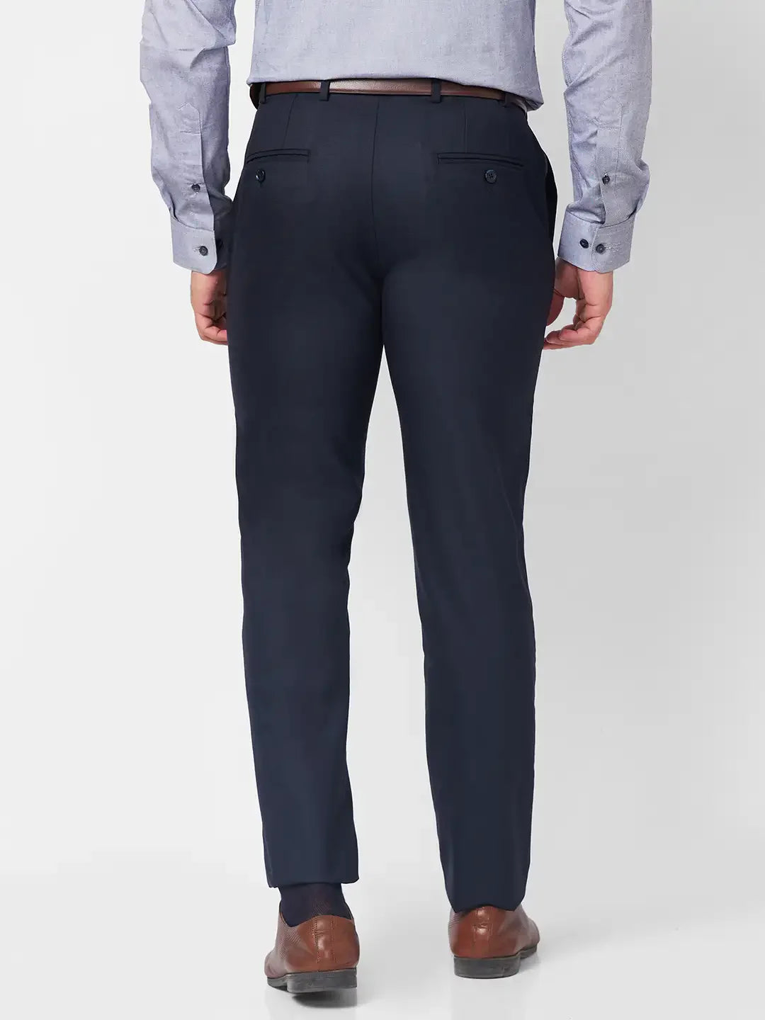 Raymond Men Blue Solid Slim Fit Polyester Blend Trouser
