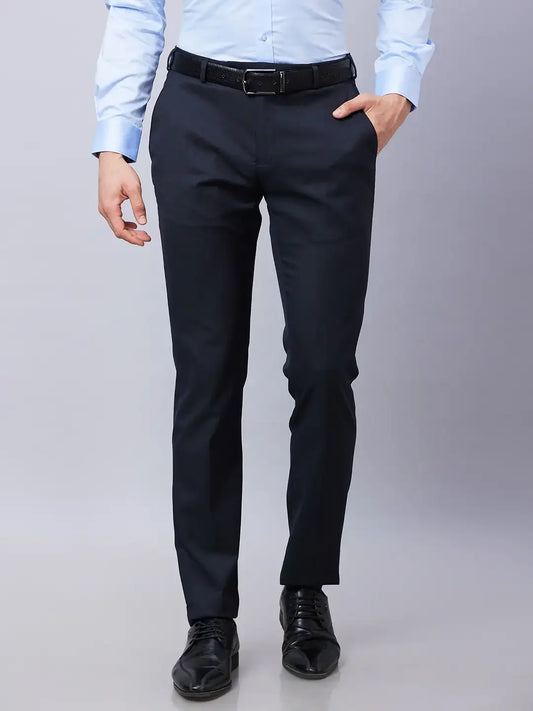 Raymond Men Blue Solid Slim Fit Polyester Blend Trousers