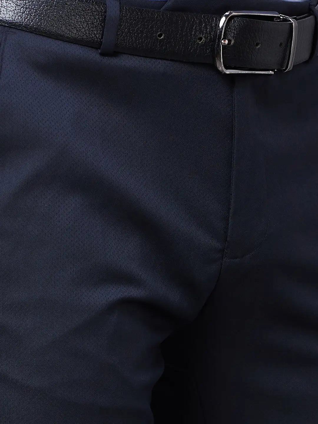 Raymond Men Blue Solid Slim Fit Polyester Blend Trousers