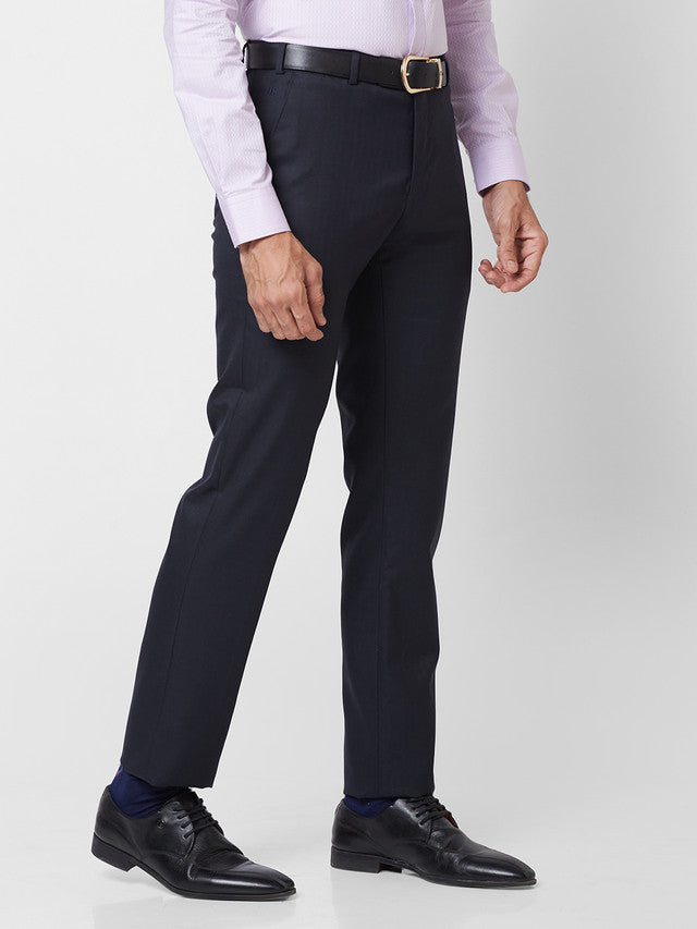 Raymond Men Blue Checks Slim Fit Polyester Blend Trouser