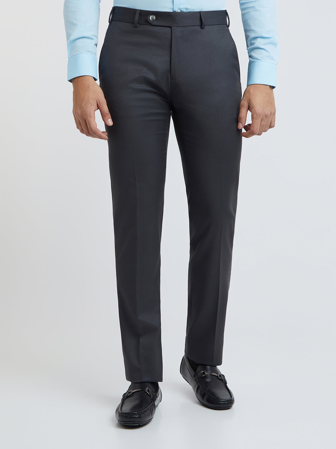 Raymond Men Grey Solid Slim Fit Polyester Blend Trouser