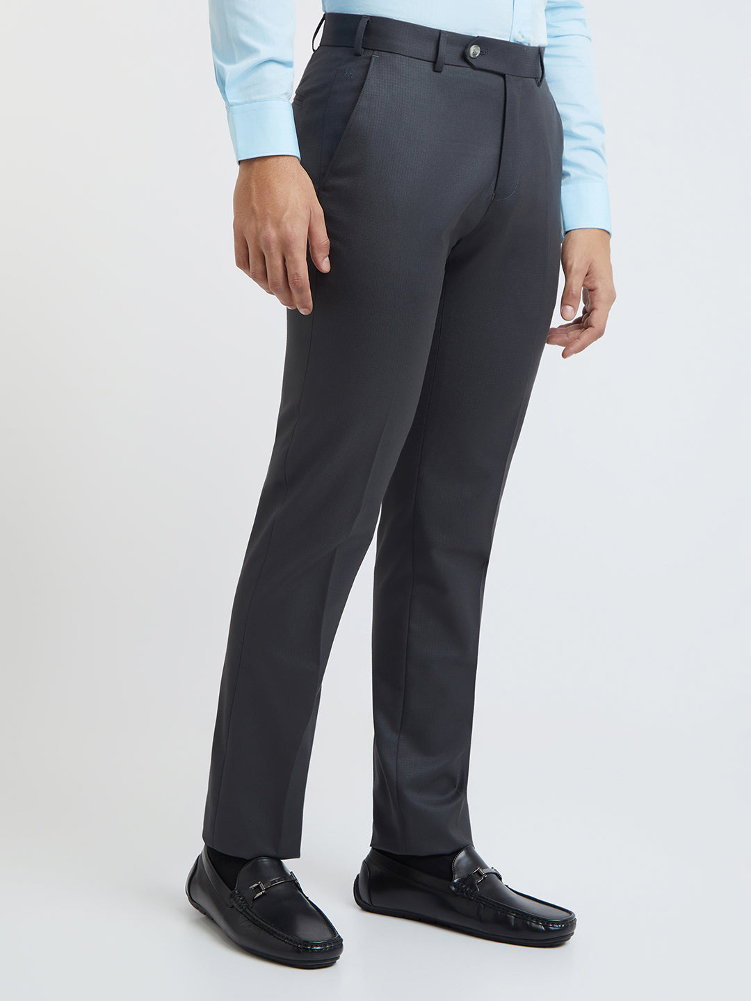 Raymond Men Grey Solid Slim Fit Polyester Blend Trouser