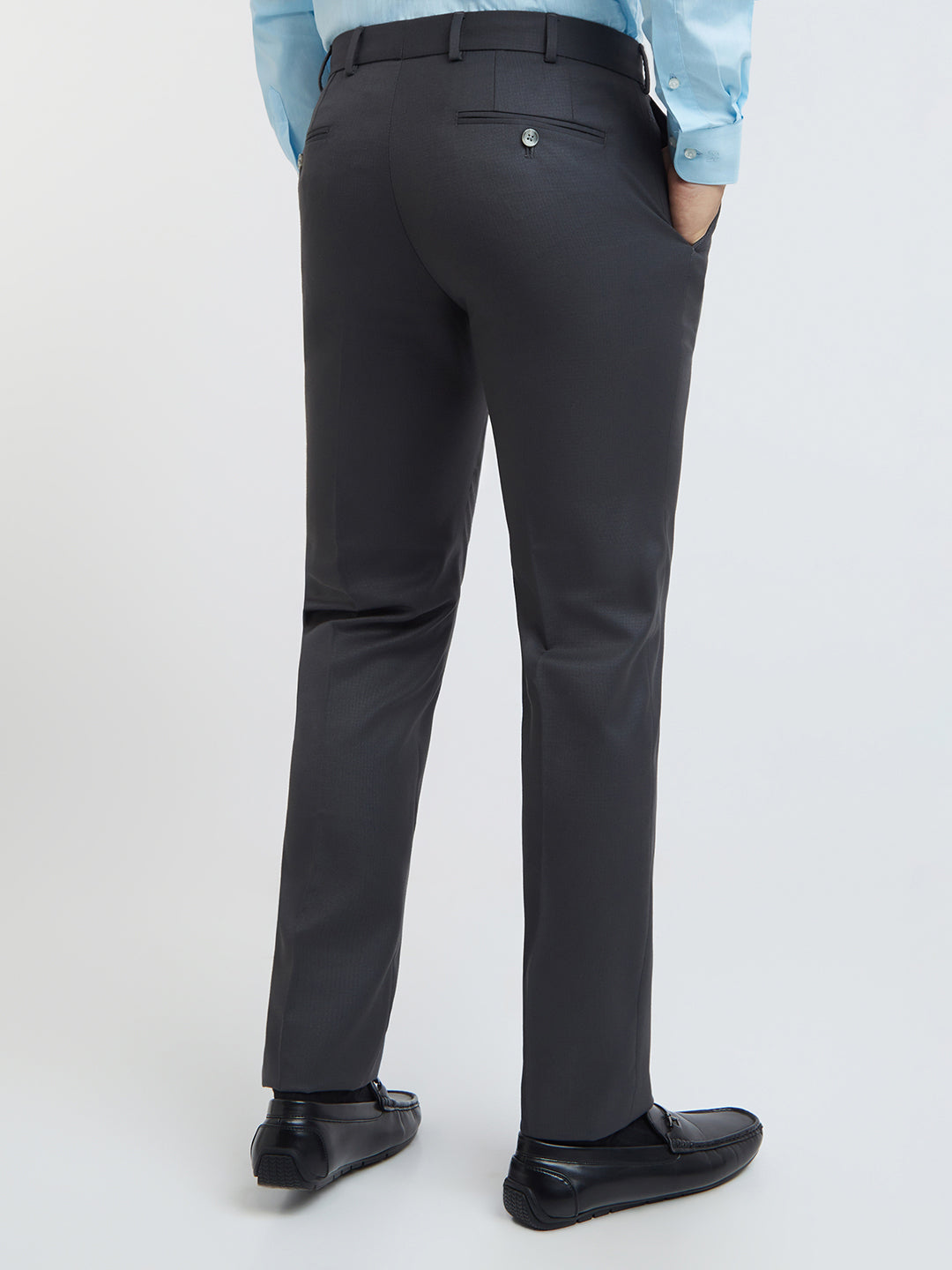 Raymond Men Grey Solid Slim Fit Polyester Blend Trouser