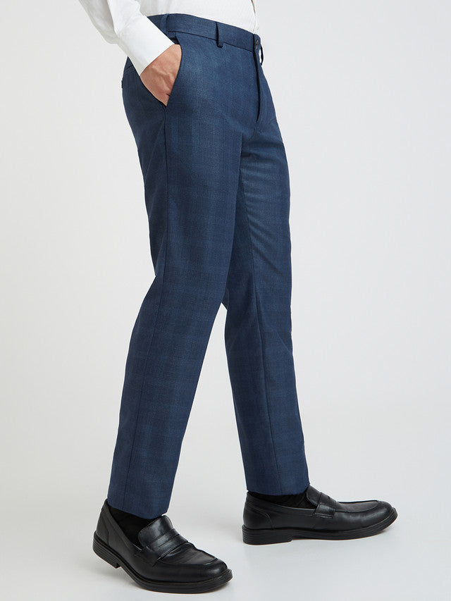 Raymond Blue Checks Slim Fit Polyester Blend Trouser