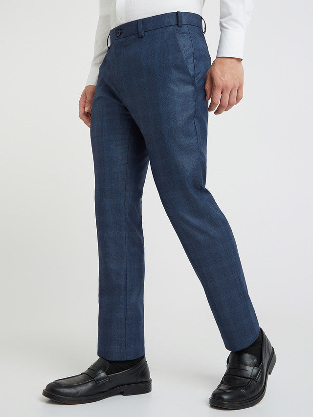 Raymond Blue Checks Slim Fit Polyester Blend Trouser