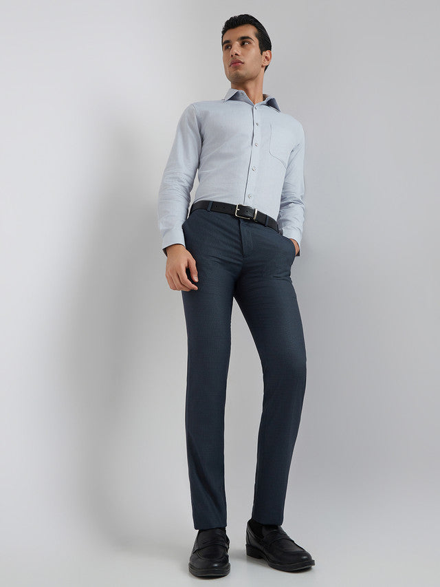 Raymond Blue Structure Slim Fit Polyester Blend Trouser