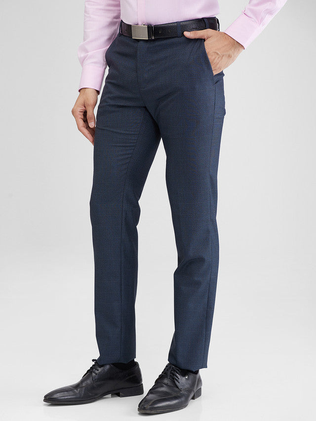Raymond Blue Checks Slim Fit Polyester Blend Trouser