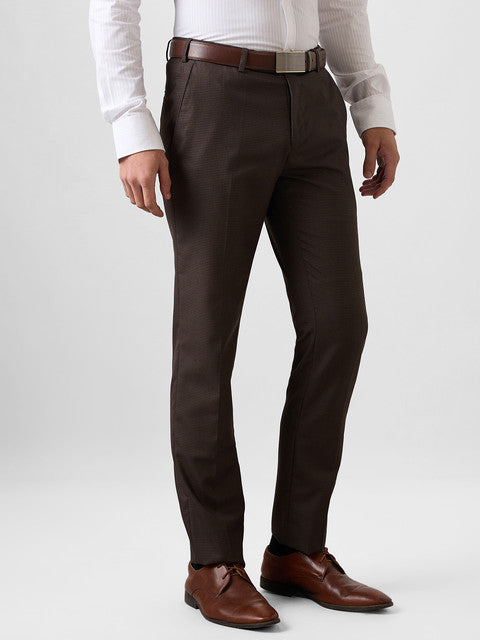 Raymond Men Brown Checks Slim Fit Polyester Blend Trouser