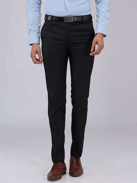 Raymond Men Black Structure Slim Fit Polyester Blend Trouser