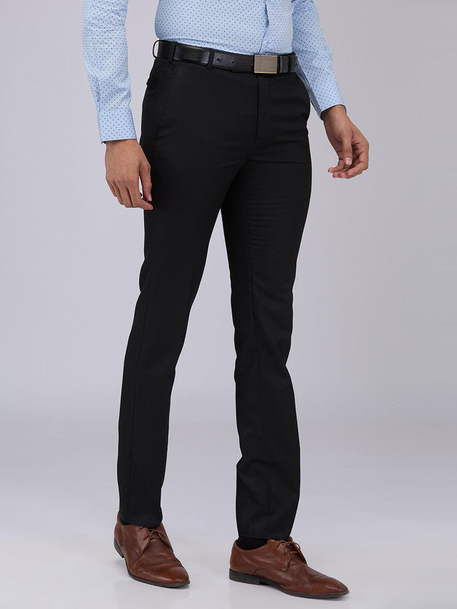 Raymond Men Black Structure Slim Fit Polyester Blend Trouser