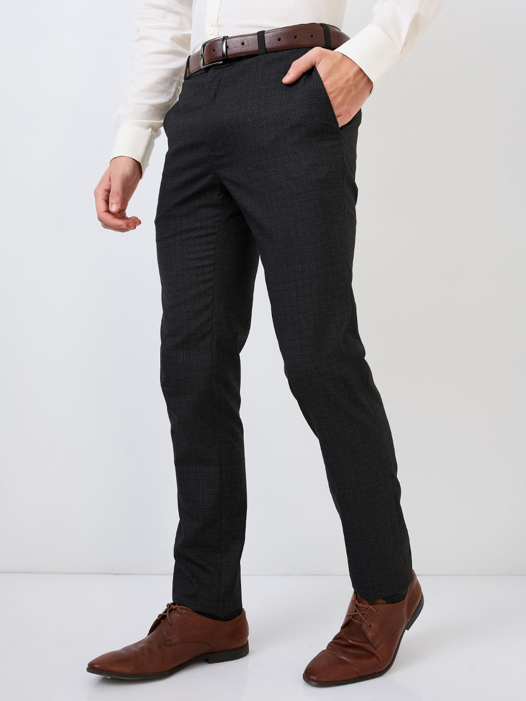 Raymond Men Grey Checks Slim Fit Polyester Blend Trouser