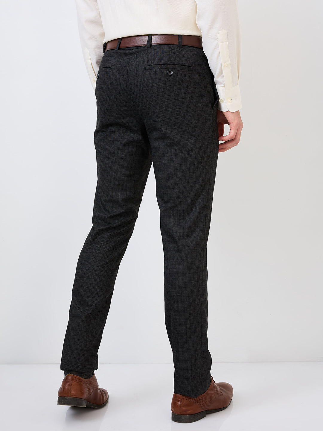 Raymond Men Grey Checks Slim Fit Polyester Blend Trouser