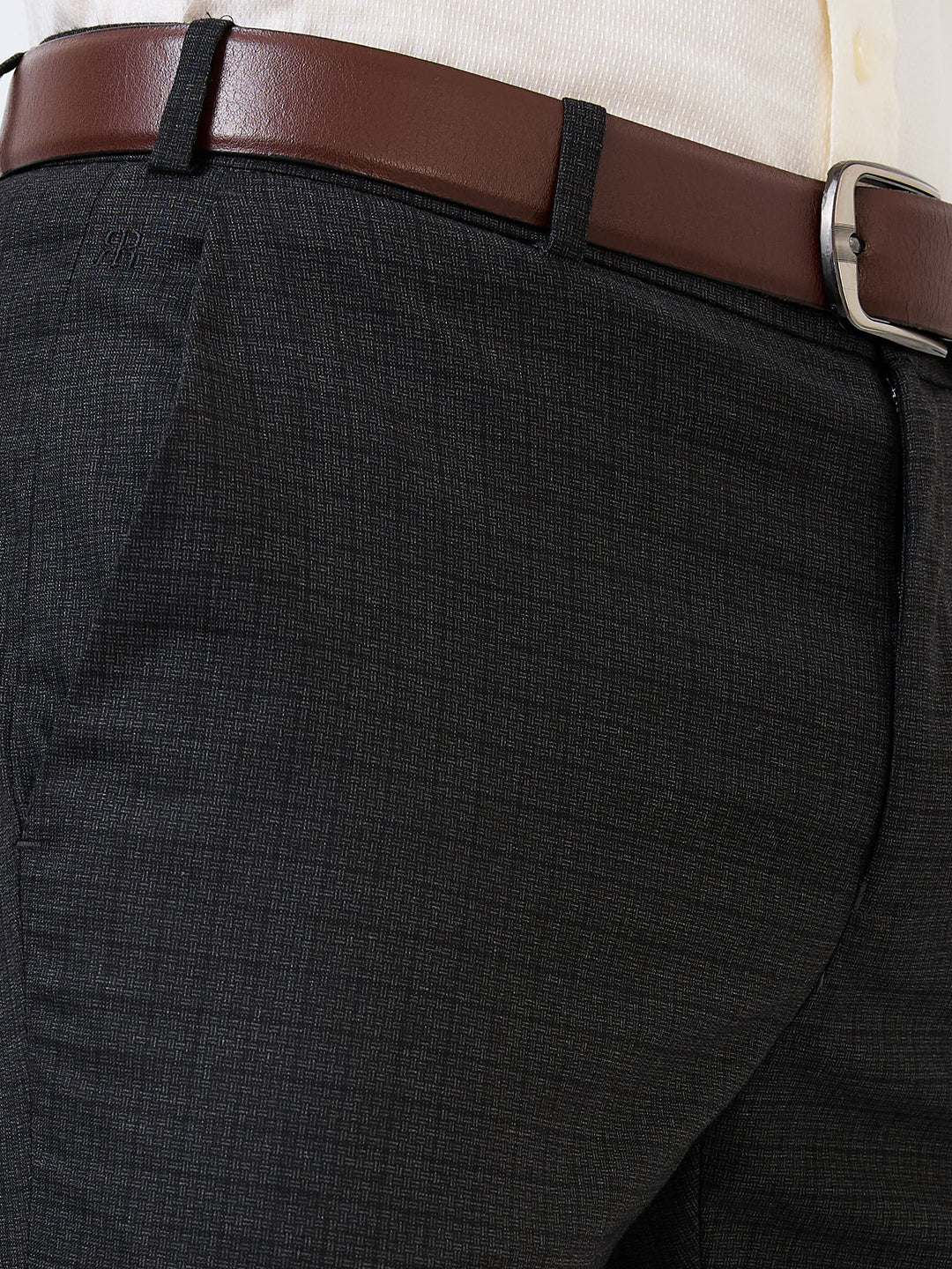 Raymond Men Grey Checks Slim Fit Polyester Blend Trouser